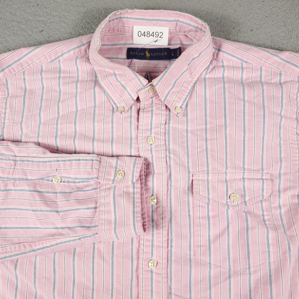 Ralph Lauren Shirt Mens Large Pink Striped Casual Button Up Long Sleeve
